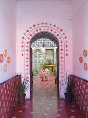entrance corridor in the traditional colorful house, Mexico