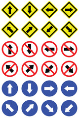 set keep right left straight ahead back arrow road traffic warning prohibitory mandatory sign icon. primited cross road symbol logo design for web mobile isolated white background illustration.