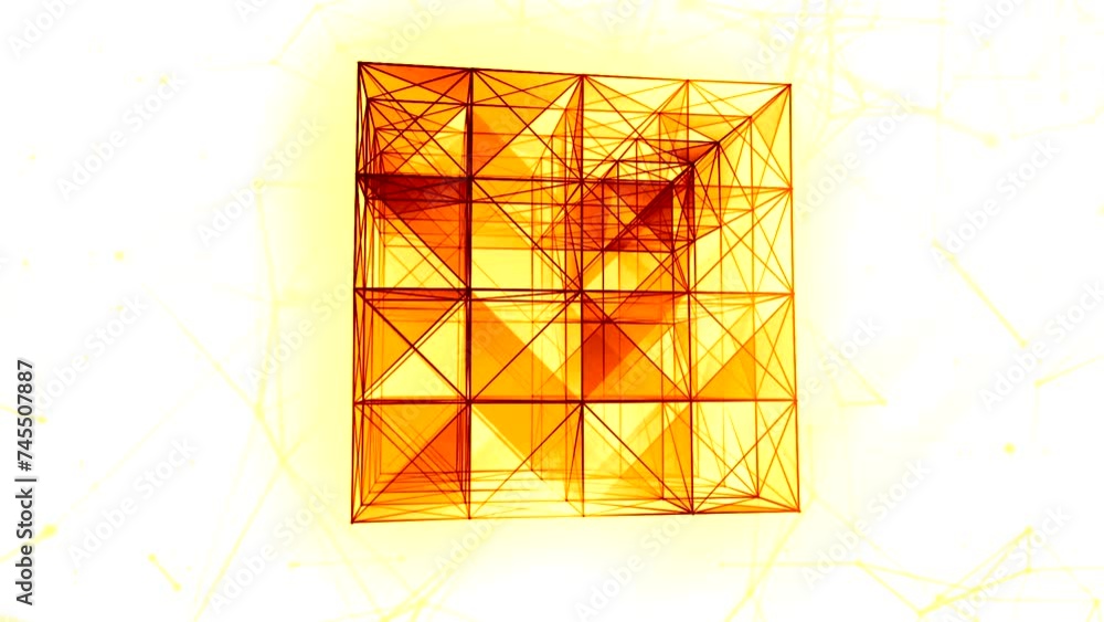 Poster moving edges in cube 3d design. motion. cubic structure with triangular silhouettes.