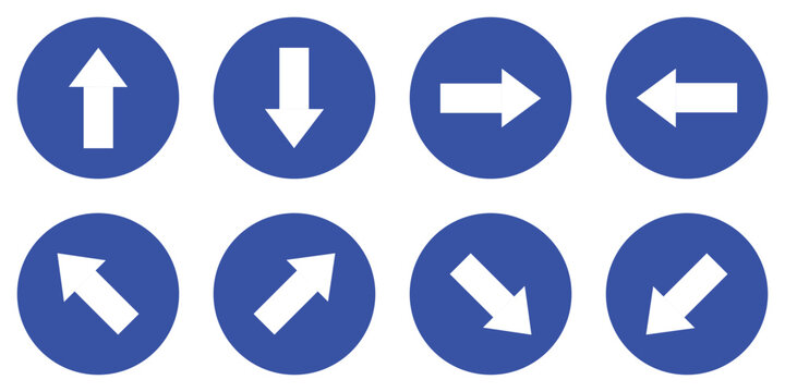 set keep right left straight ahead back arrow road traffic blue mandatory sign icon. warning primited cross road symbol logo design for web mobile isolated white background illustration.