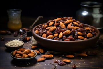 Oatmeal almonds bowl natural. Organic food. Generate Ai