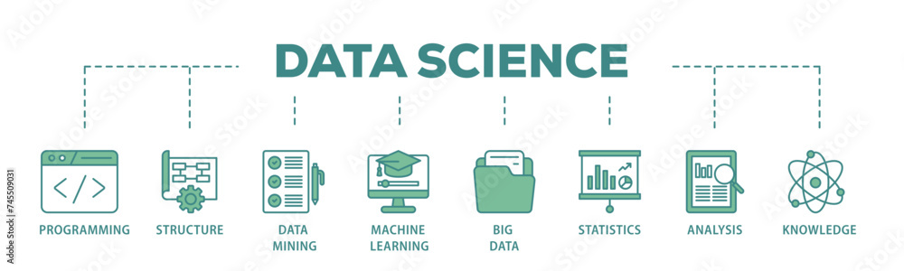 Poster data science banner web icon illustration concept with icon of data, classification, analyze, statis