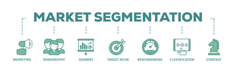 Market segmentation banner web icon illustration concept with icon of marketing, demography, segment, target niche, benchmarking, classification, strategy icon live stroke and easy to edit 