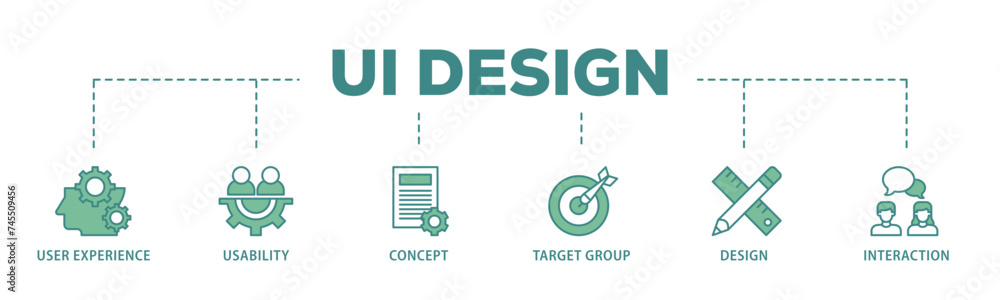 Aufkleber user interface design banner web icon illustration concept with icon of target group, interaction, d