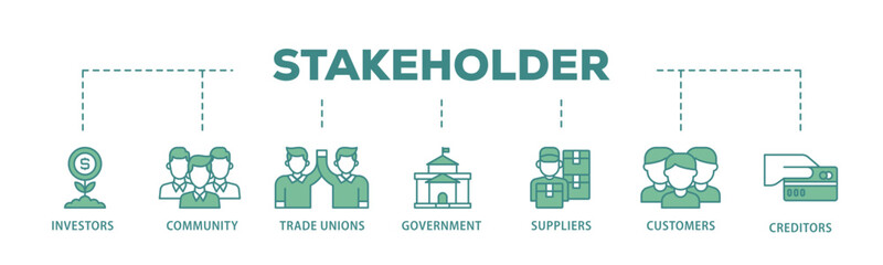 Stakeholder banner web icon illustration concept with icon of community, trade unions, suppliers, and customers icon live stroke and easy to edit 