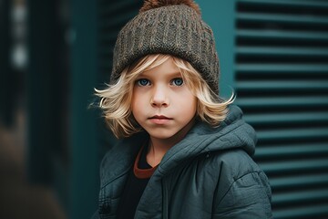 Portrait of a cute little boy in a hat and coat.