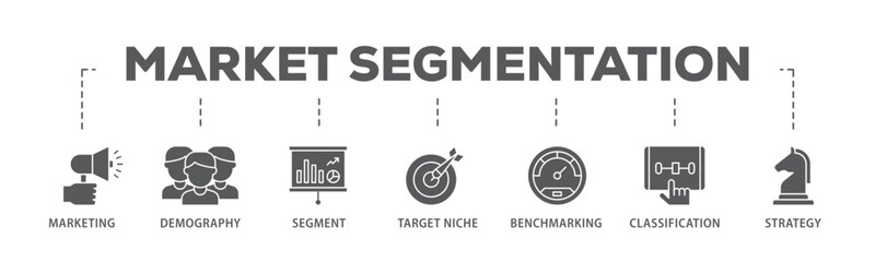 Market segmentation banner web icon illustration concept with icon of marketing, demography, segment, target niche, benchmarking, classification, strategy icon live stroke and easy to edit 