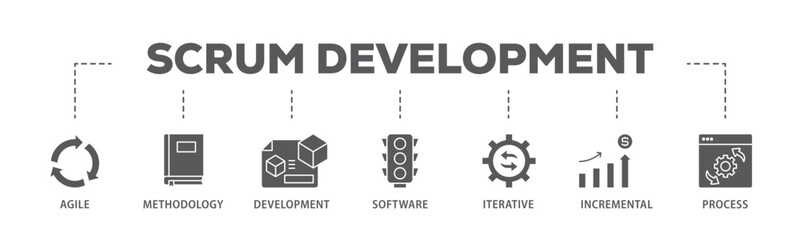 Fototapeta na wymiar Scrum development banner web icon illustration concept with icon of agile, methodology, development, software, iterative, incremental and process icon live stroke and easy to edit 