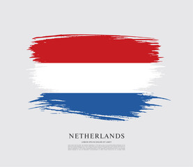 Flag of Netherlands, vector illustration, brush stroke background