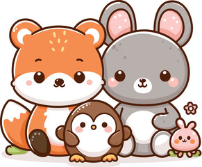 Fototapeta premium cute funny animal cartoon vector on white background 