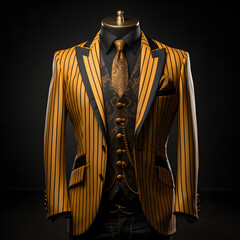 Elegant Black and Gold Striped Men's Formal Suit