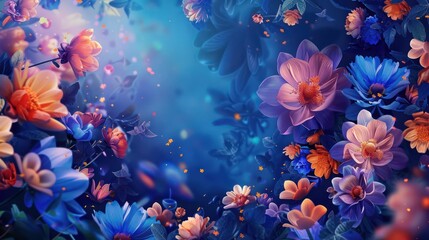 colorful flower background in a blend of light indigo and light amber hues