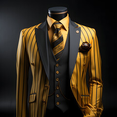 Elegant Black and Gold Striped Men's Formal Suit