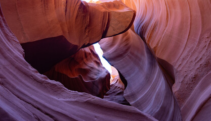 Amazing landscape inside Lower Antelope Canyon, with Lion-face rock formation, stunning colour...