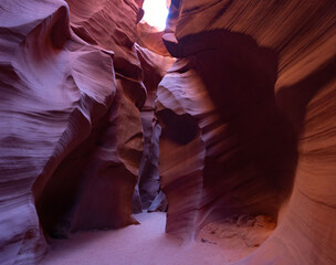 Amazing landscape inside Lower Antelope Canyon, perfect carving rock formation, stunning colour combinations, from wide to narrow path