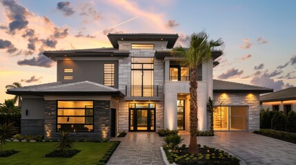 Fototapeta premium A modern and spacious two-story house, perfect for showcasing in business rentals, homes for sale, and advertisements