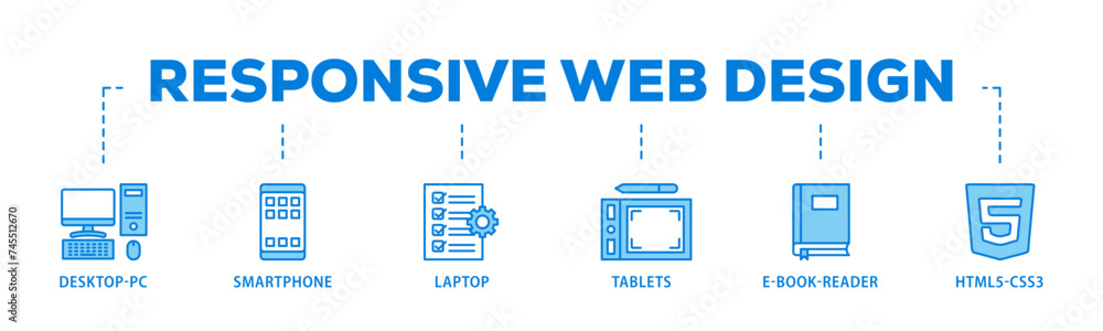 Aufkleber responsive web design banner web icon illustration concept with icon of tablets, html5 css3, e book 