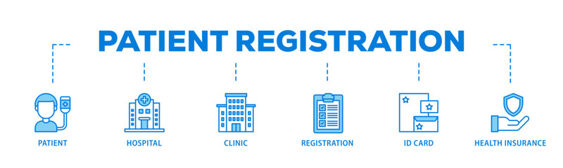 Patient registration banner web icon illustration concept with icon of registration, health insurance,  id card, clinic, hospital, patient icon live stroke and easy to edit 