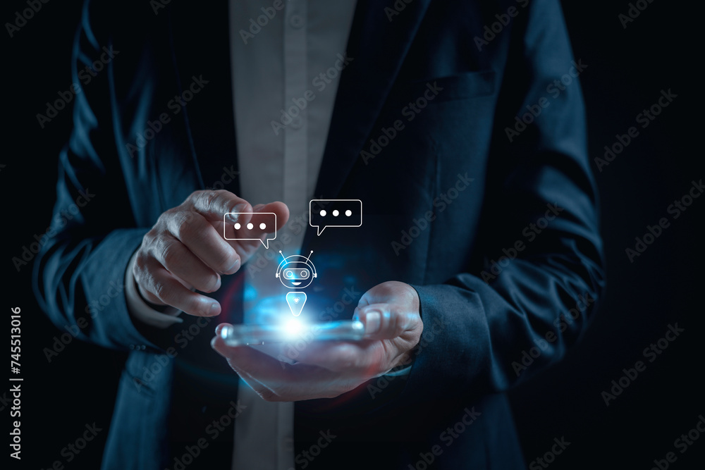 Poster ai tech, businessman show virtual graphic global internet connect ai, artificial intelligence futuri