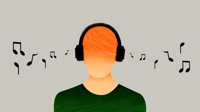 Simple animated of people listening music with headphone.