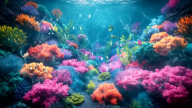 Colorful coral reef and fishes. Seamless looping time-lapse 4k video animation background