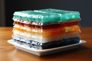 A stack of disposable plastic plates for convenient daily meals - obrazy, fototapety, plakaty