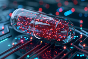 Electronics Network: Components on Circuit Board concept AI-enhanced pills for future healthcare