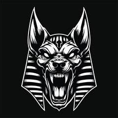 Obraz premium Dark Art Angry Anubis Head Black and White Illustration