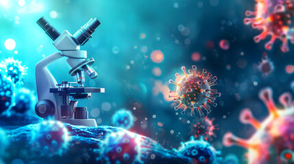 Microscope in a medical lab or educational science lab for making vaccines to protect against viruses.
