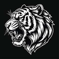 Dark Art Angry Beast Tiger Head Black and White Illustration