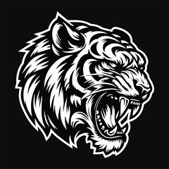 Dark Art Angry Beast Tiger Head Black and White Illustration