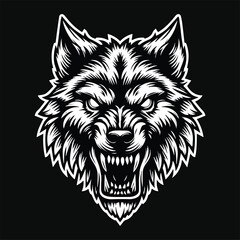 Dark Art Skull Angry Beast Wolf Head Black and White Illustration