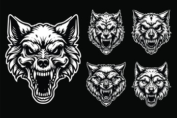 Fototapeta premium Dark Art Skull Angry Beast Wolf Head Black and White Illustration