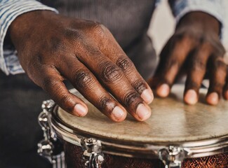 African man hands playing drum closeup