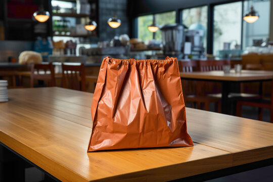 A Used And Crumpled Paper Bag From A Grocery Store On A Kitchen Counter