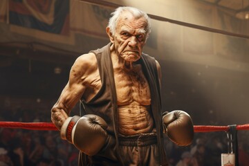 Old man boxer. Person elderly. Generate Ai