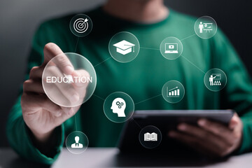 E-learning education concept, learning online with webinar, video tutorial, internet lessons....