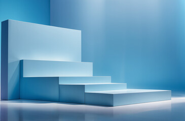 abstract 3d cubes podium render in soft blue background. product display podium and business concept.	