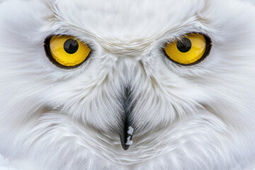 Obraz premium Intimate close-up of a snowy owl's face, eyes piercing the soul