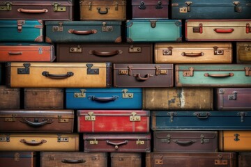 Dusty Old suitcases. Travel bag moving. Generate Ai