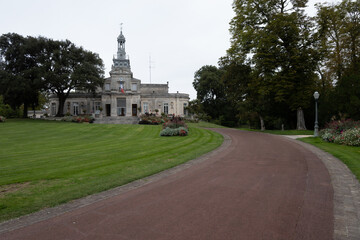 View on park and houses in Cognac white wine region, Charente region, walking in town Cognac with...