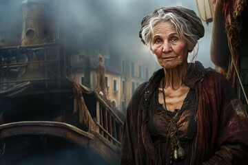 Historic Old woman venice. Italy wall. Generate Ai