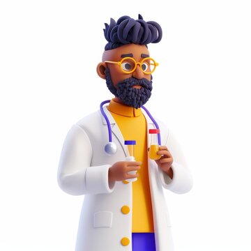 Clay animation character wearing a doctor's coat and stethoscope, on an isolated white background, Generative AI