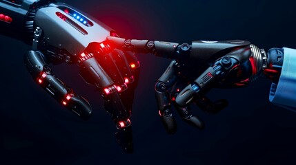 Obraz premium Robot finger making contact with human finger