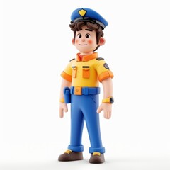 Clay animation character wearing a lifeguard's uniform and holding a rescue buoy, on an isolated white background, Generative AI