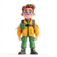 Clay animation character wearing a zookeeper's uniform and holding a zoo animal, on an isolated white background, Generative AI