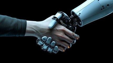 Robot handshake with robot, future business partnership concept