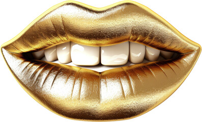 golden lips,lips made of gold isolated on white or transparent background,transparency 