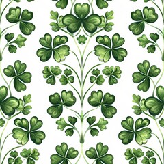 Seamless pattern with clover leaves. St. Patrick's Day background.