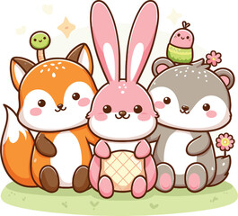 Naklejka premium cute funny animal cartoon vector on white background